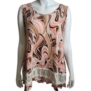 Vntg 1960s Psychedelic Pink Brown Lace Trim Night Shirt 1X Handmade MCM Sleep